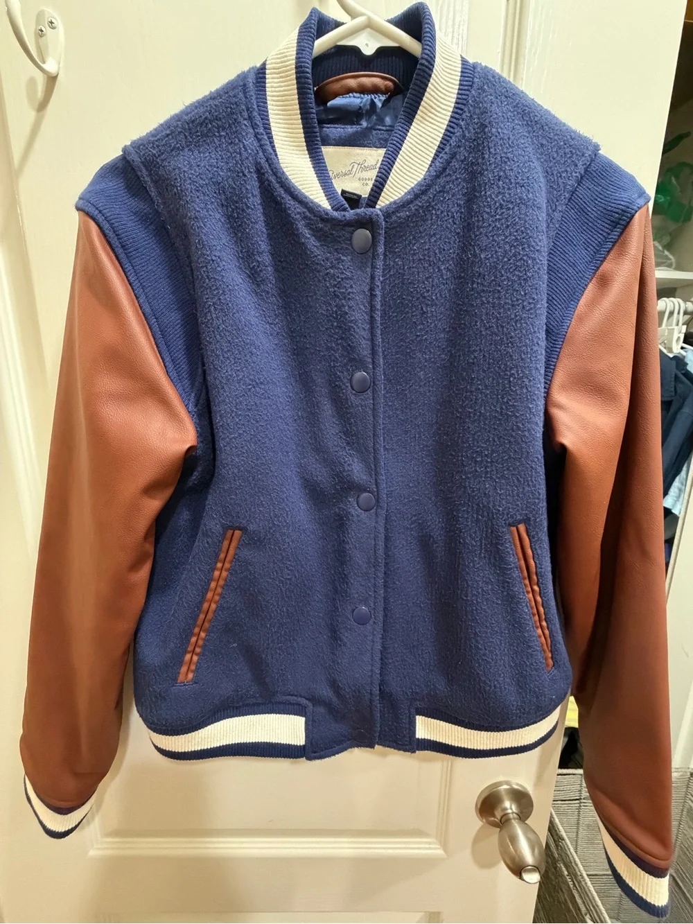 Universal Thread Navy and Brown Varsity Jacket women